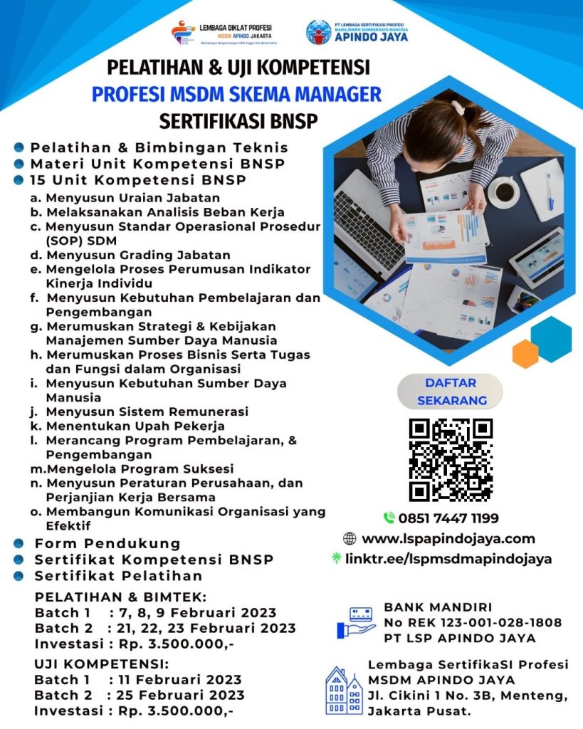 Pelatihan MSDM & Sertifikasi BNSP – APINDO DKI Jakarta